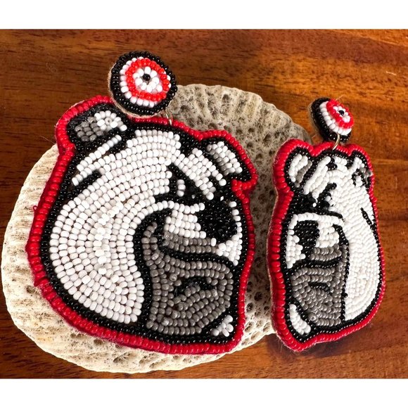 Bulldog Earrings UGA Dawgs University of Georgia Beaded Dangle Post New … - Picture 10 of 12